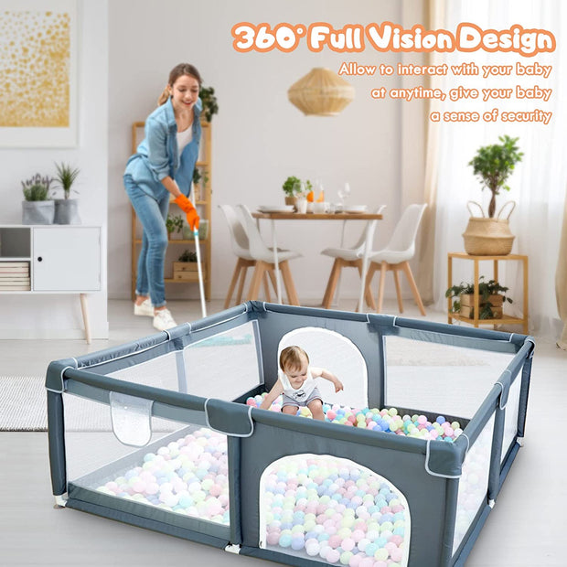 Compact Baby Play Yard with Safety Gate and Breathable Mesh